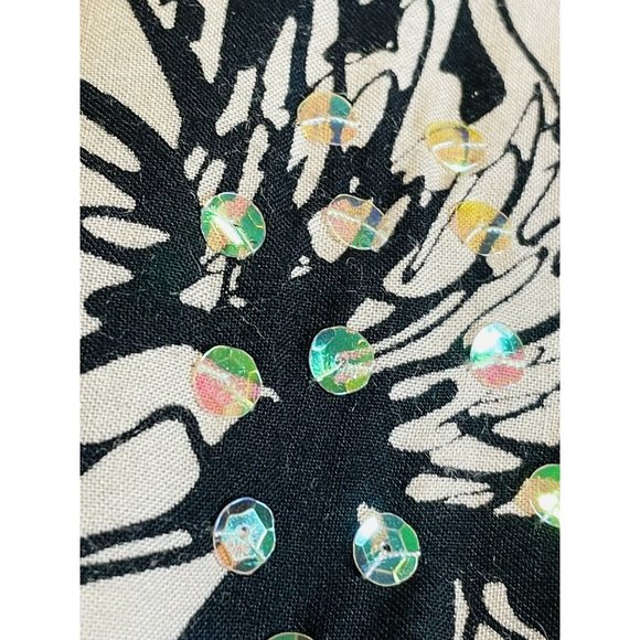 R & K Black Long Tie Back Women size 6 rayon Black Tropical Sequin Beads - Picture 7 of 15